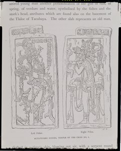 Pedras Esculpidas do &39;Templo da Cruz&39;, Palenque, de &39;As Antigas Cidades do Novo Mundo&39;, de Claude-Joseph-Desire Charnay, pub. 1887 de French School